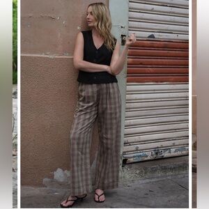 Liz Alig | Brand New Handwoven Cotton Pants in Mauve Gingham